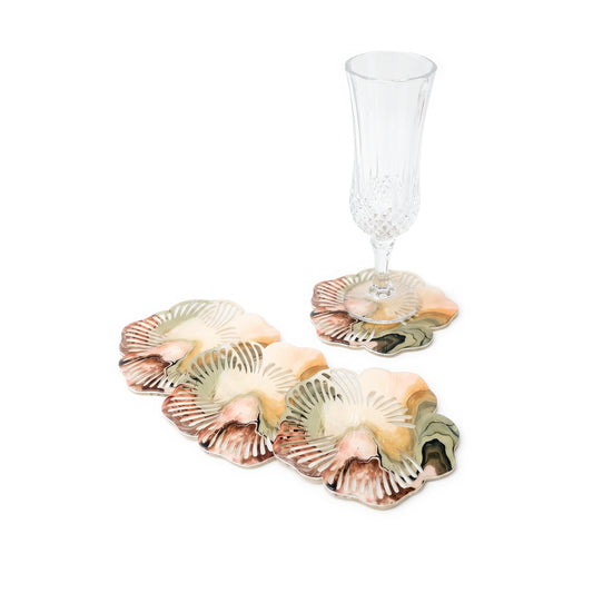 Desert Symphony: Floral Coasters with Coaster Holder (Set of 4)
