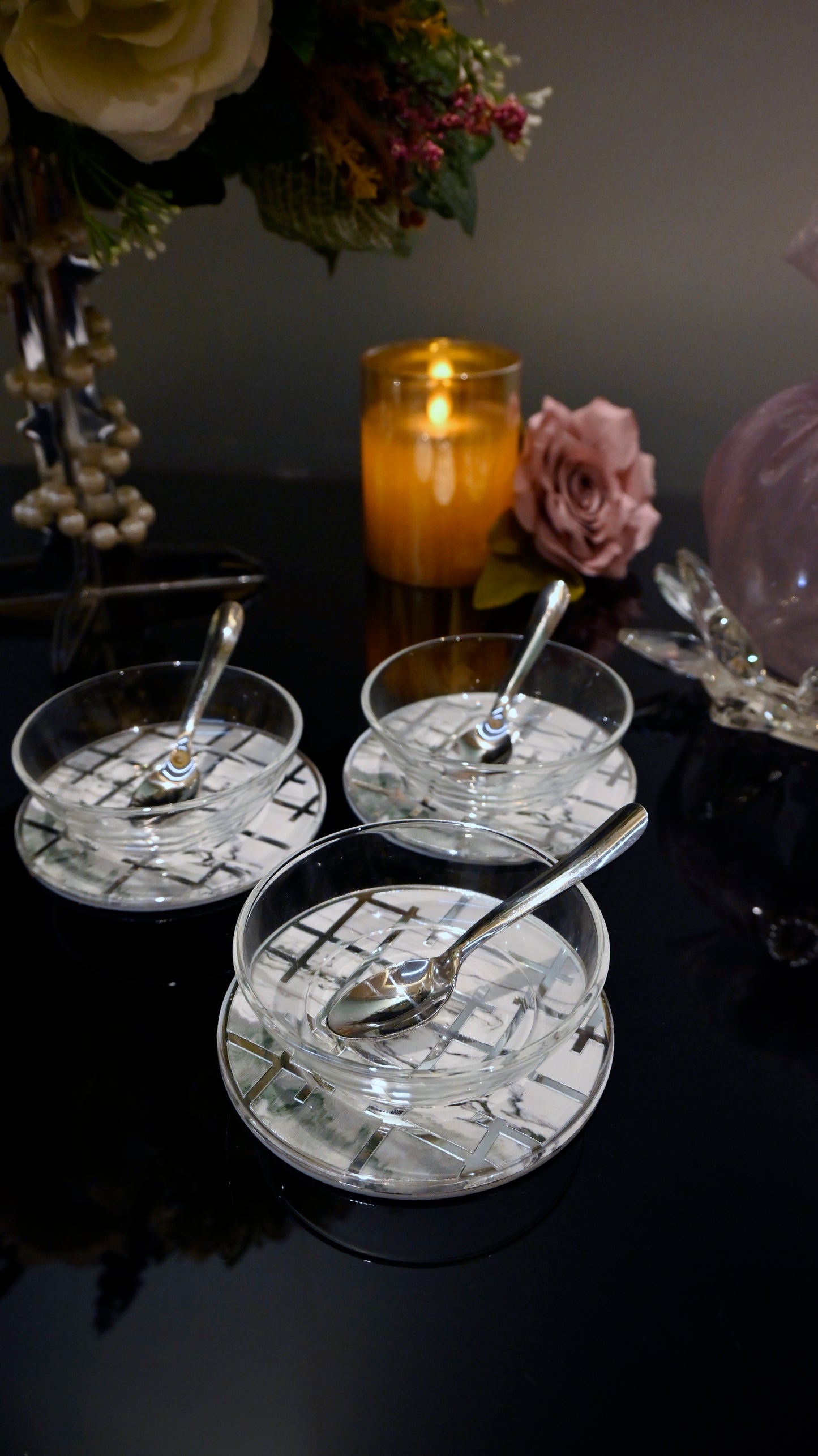 Linear Green With Silver: Dip Bowl (Set Of 3)