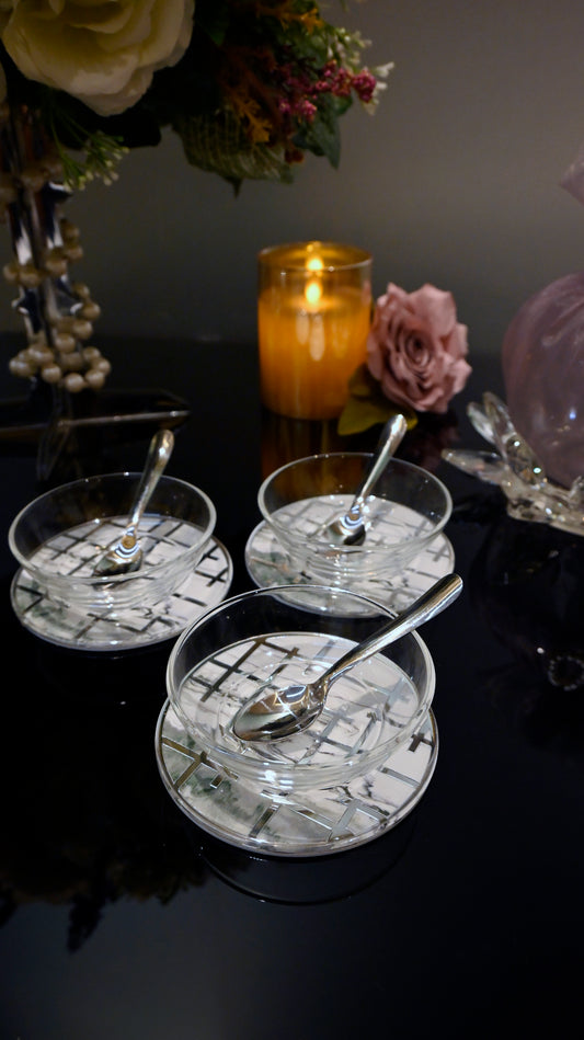 Linear Green With Silver: Dip Bowl (Set Of 3)