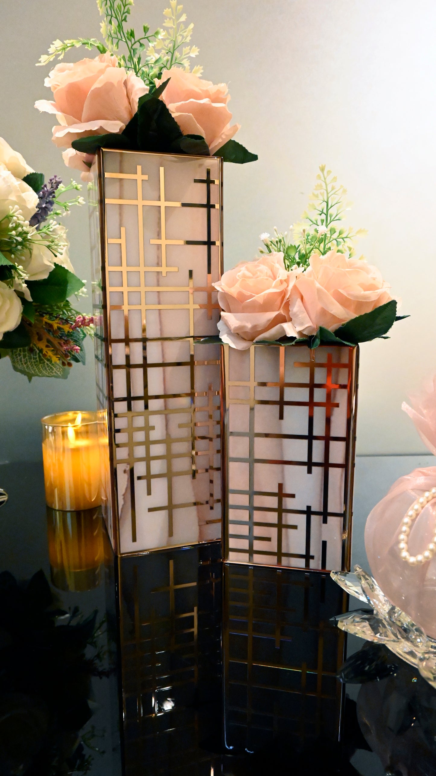 Linear Peach Wave With Rose Gold: Long Vase