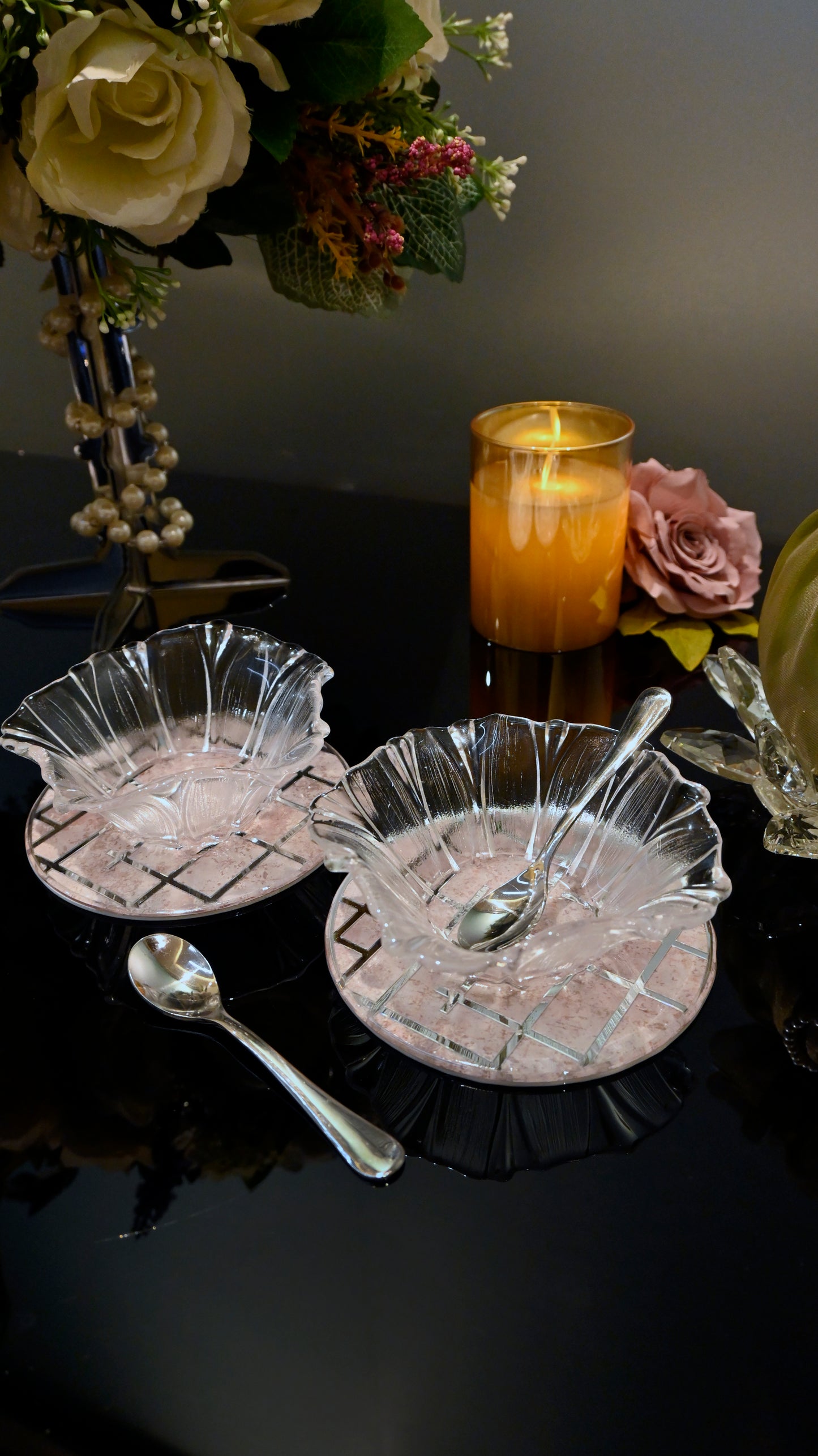 Linear Beige With Silver: Flower Bowl (Set Of 2)