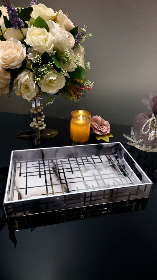 Linear Grey With Silver: Medium 4 Wall Tray