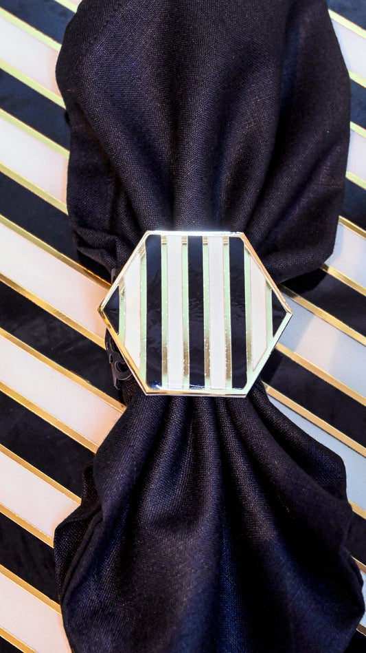 Black & White Linear: Napkin Ring (Set Of 4)