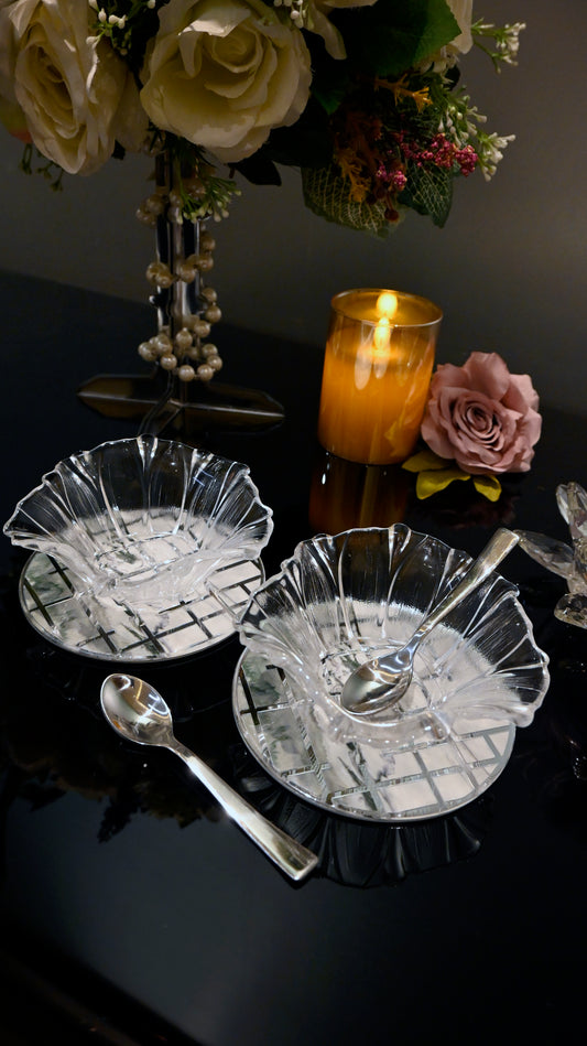 Linear Green With Silver: Flower Bowl (Set Of 2)
