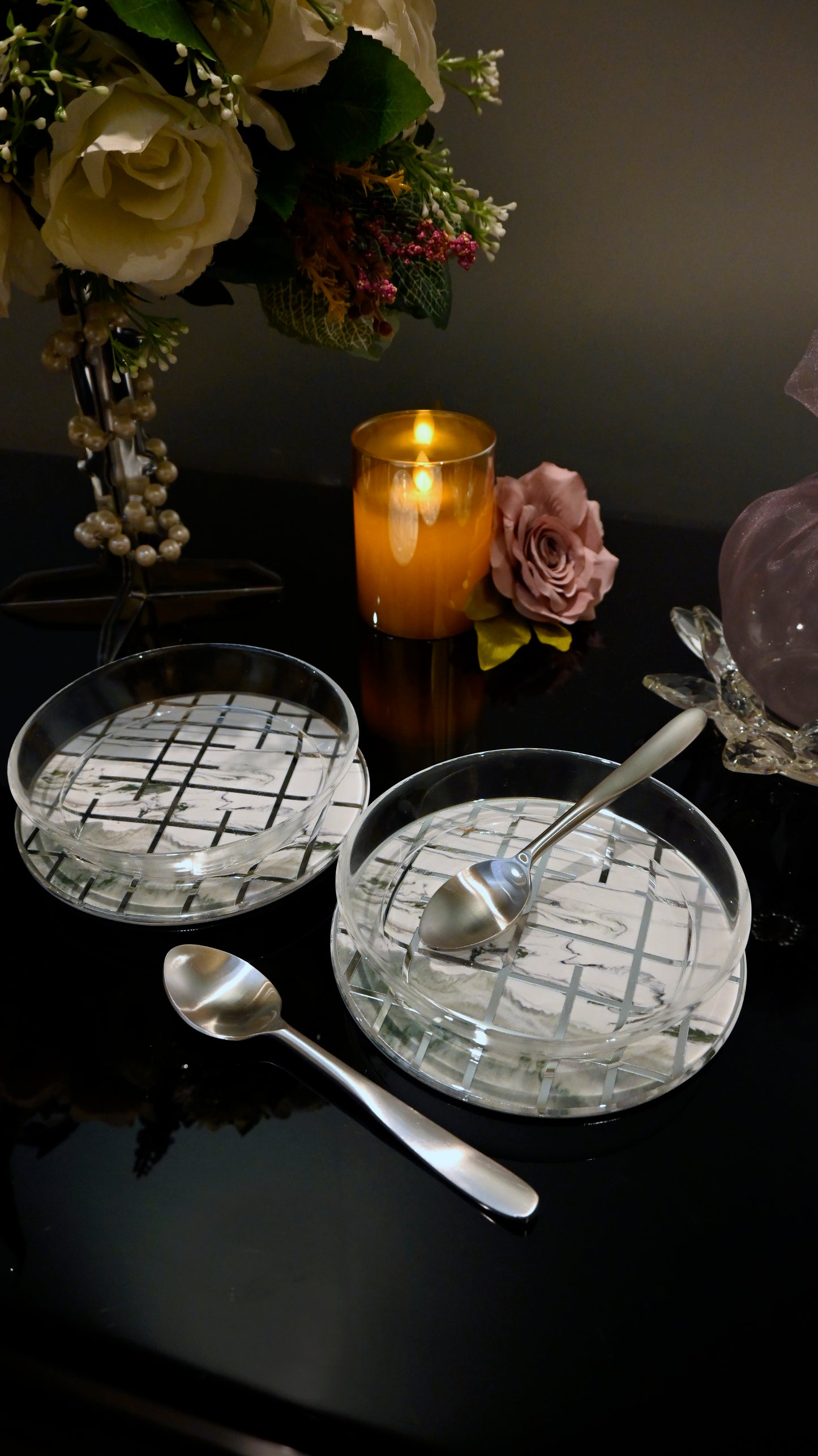 Linear Green With Silver: Bowl (Set Of 2)