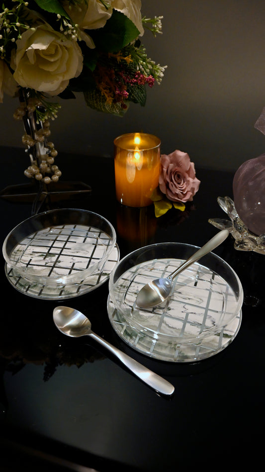 Linear Green With Silver: Bowl (Set Of 2)