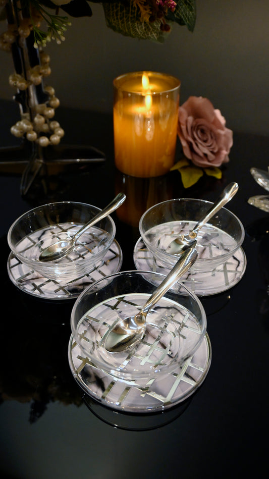 Linear Grey With Silver: Dip Bowl (Set Of 3)