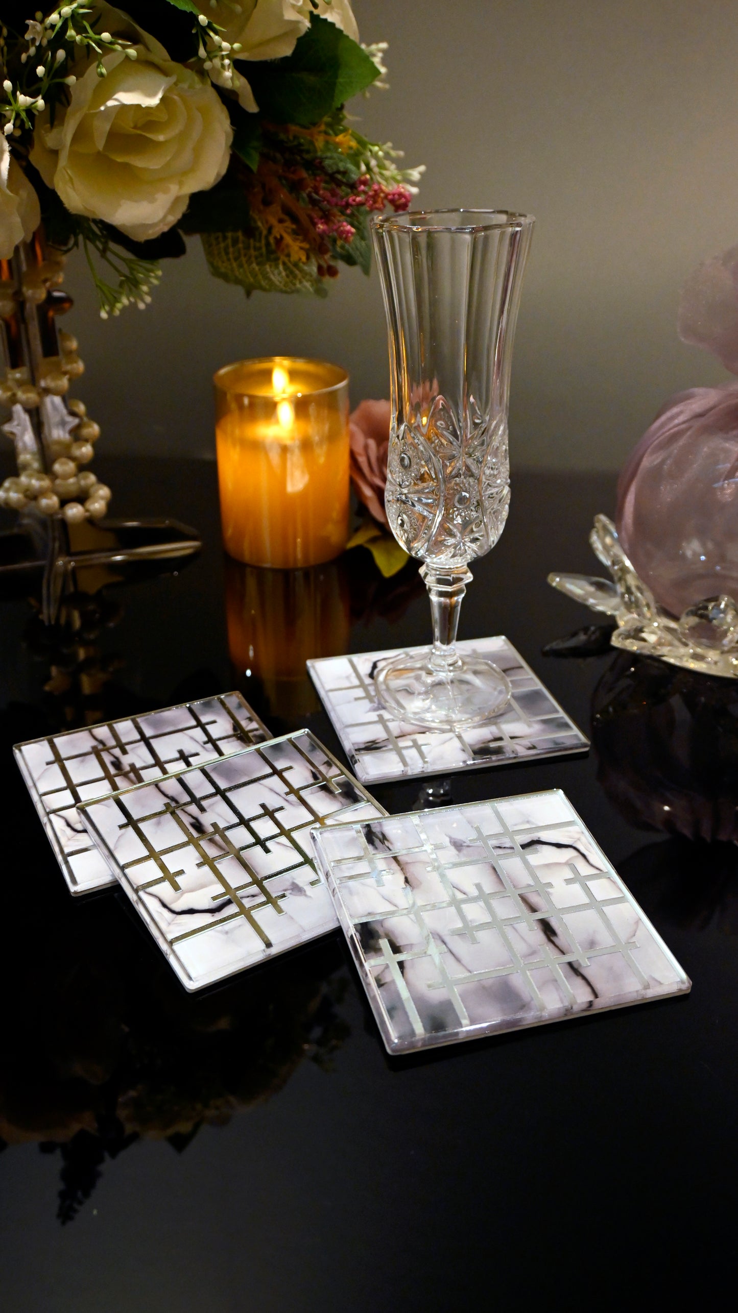 Linear Grey With Silver: Coaster (Set Of 4)