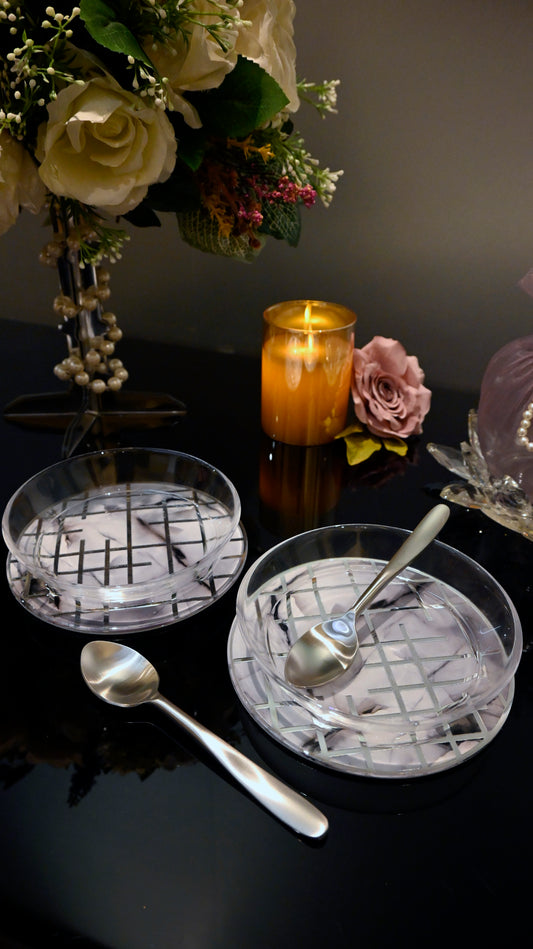Linear Grey With Silver: Bowl (Set Of 2)