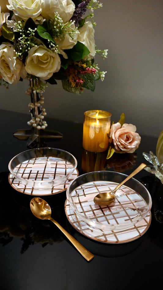 Linear Peach Wave With Rose Gold: Bowl (Set Of 2)