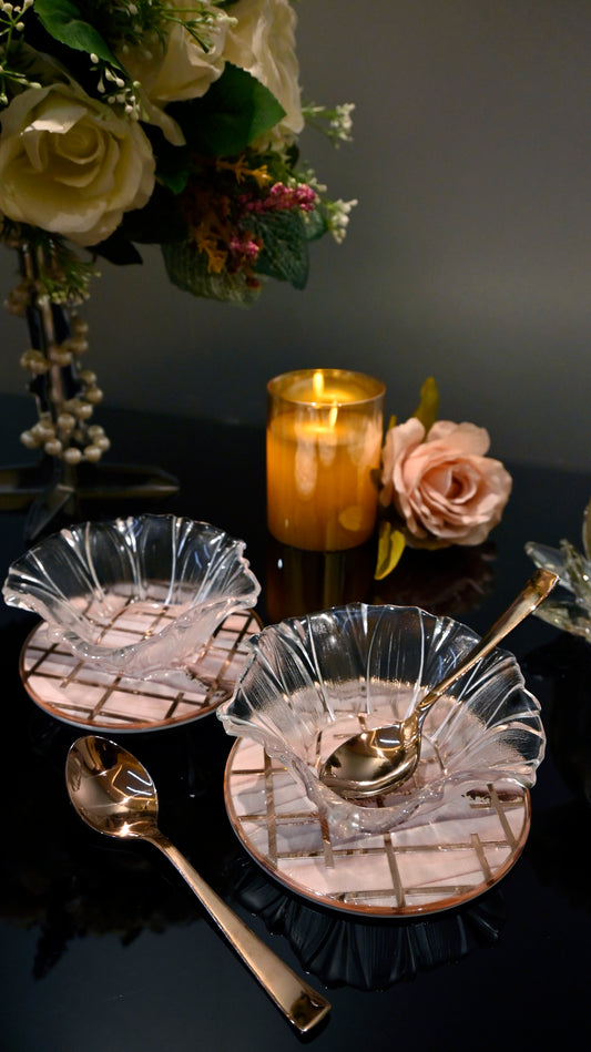 Linear Peach Wave With Rose Gold: Flower Bowl (Set Of 2)