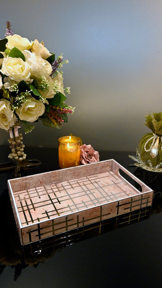 Linear Beige With Silver: Medium 4 Wall Tray