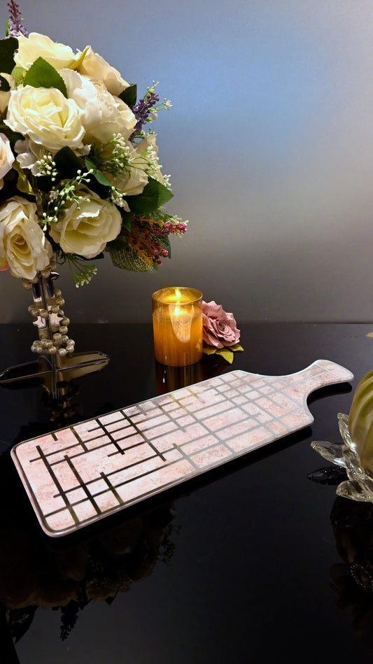 Linear Beige With Silver: Bat Platter