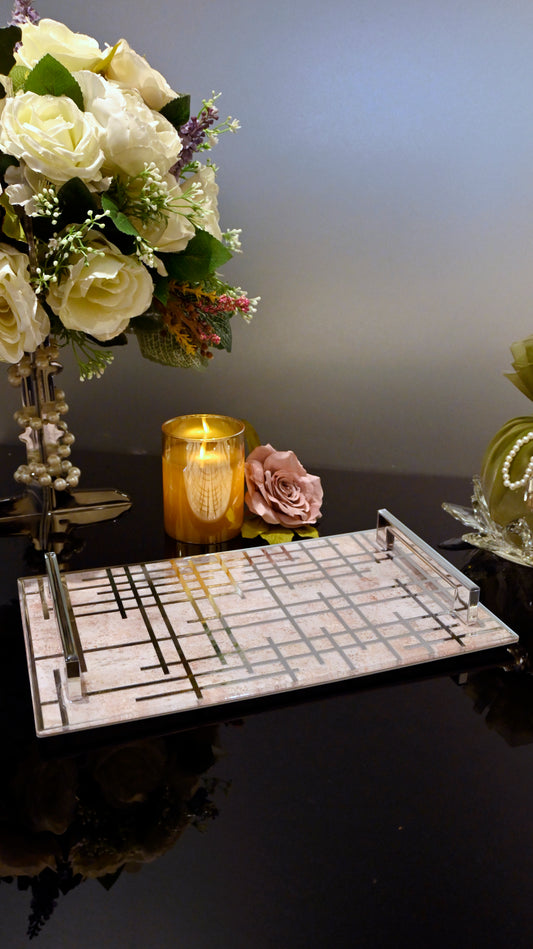 Linear Beige With Silver: Medium Tray