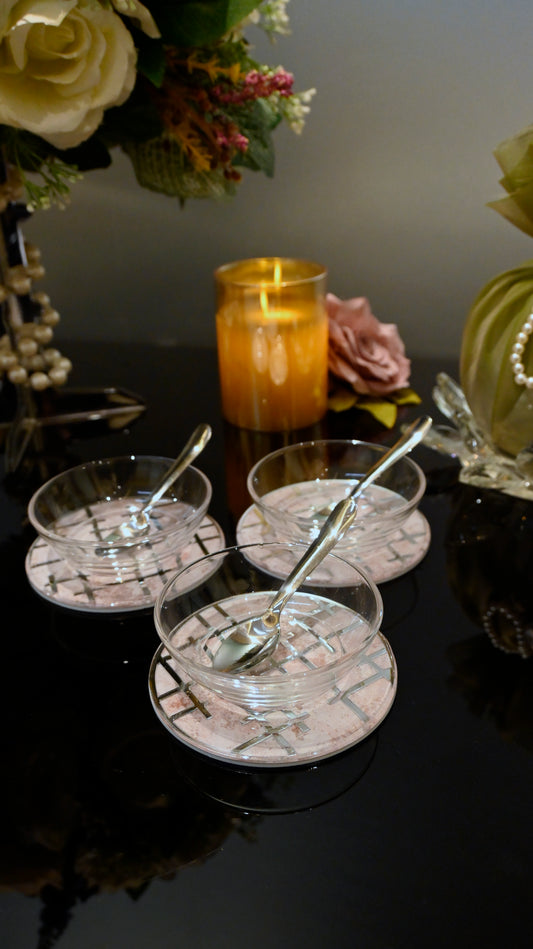 Linear Beige With Silver: Dip Bowl (Set Of 3)