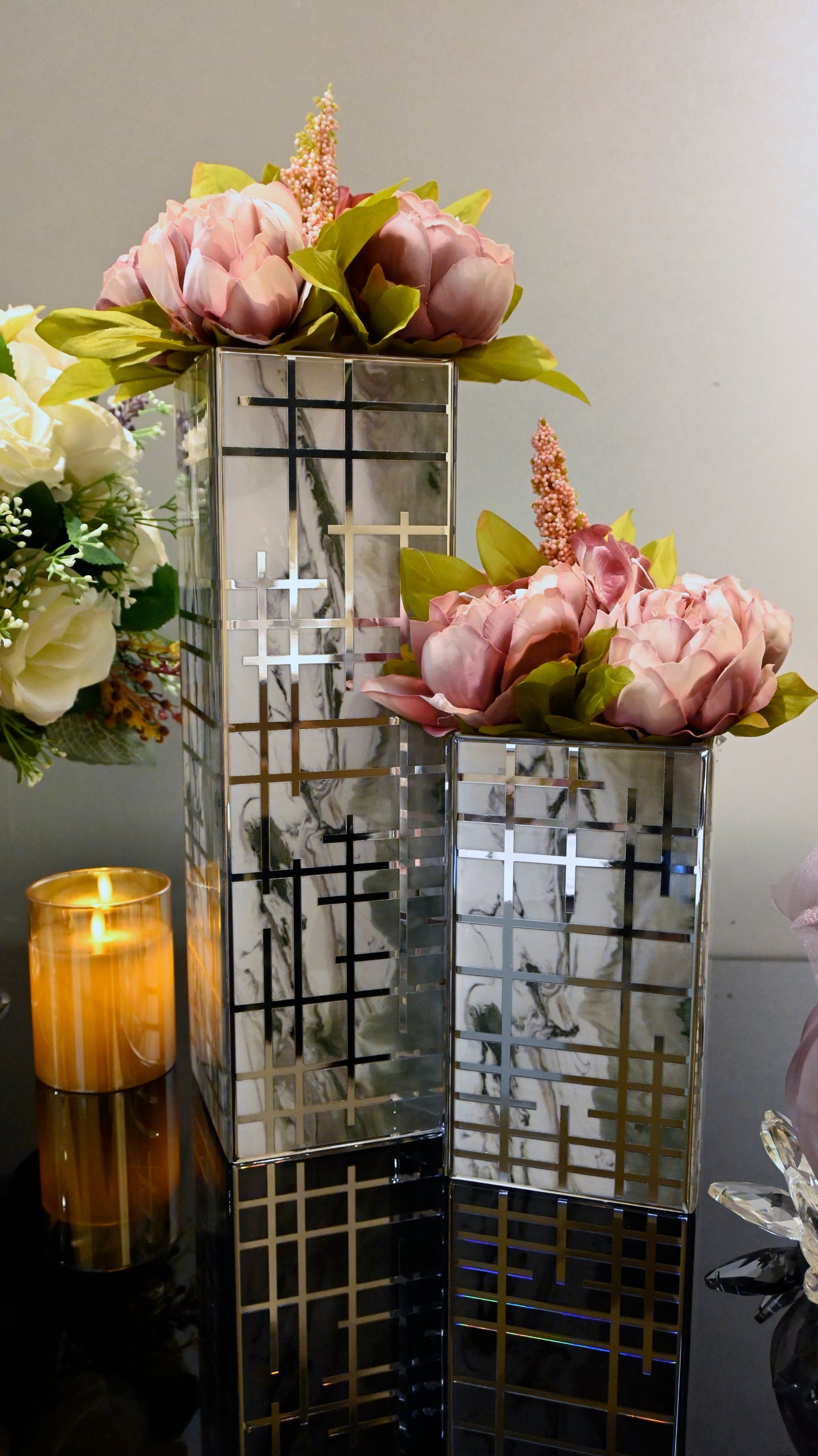 Linear Green With Silver: Long Vase