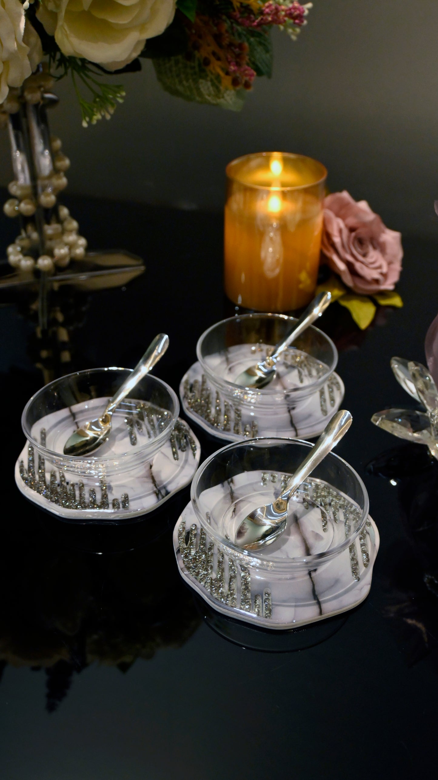 Crystal Droplets Grey: Dip Bowl (Set Of 3)