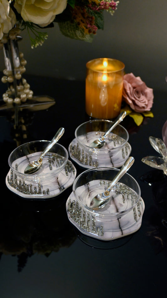 Crystal Droplets Grey: Dip Bowl (Set Of 3)