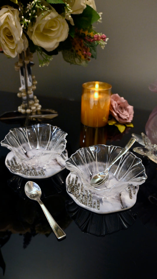 Crystal Droplets Grey: Flower Bowl (Set Of 2)