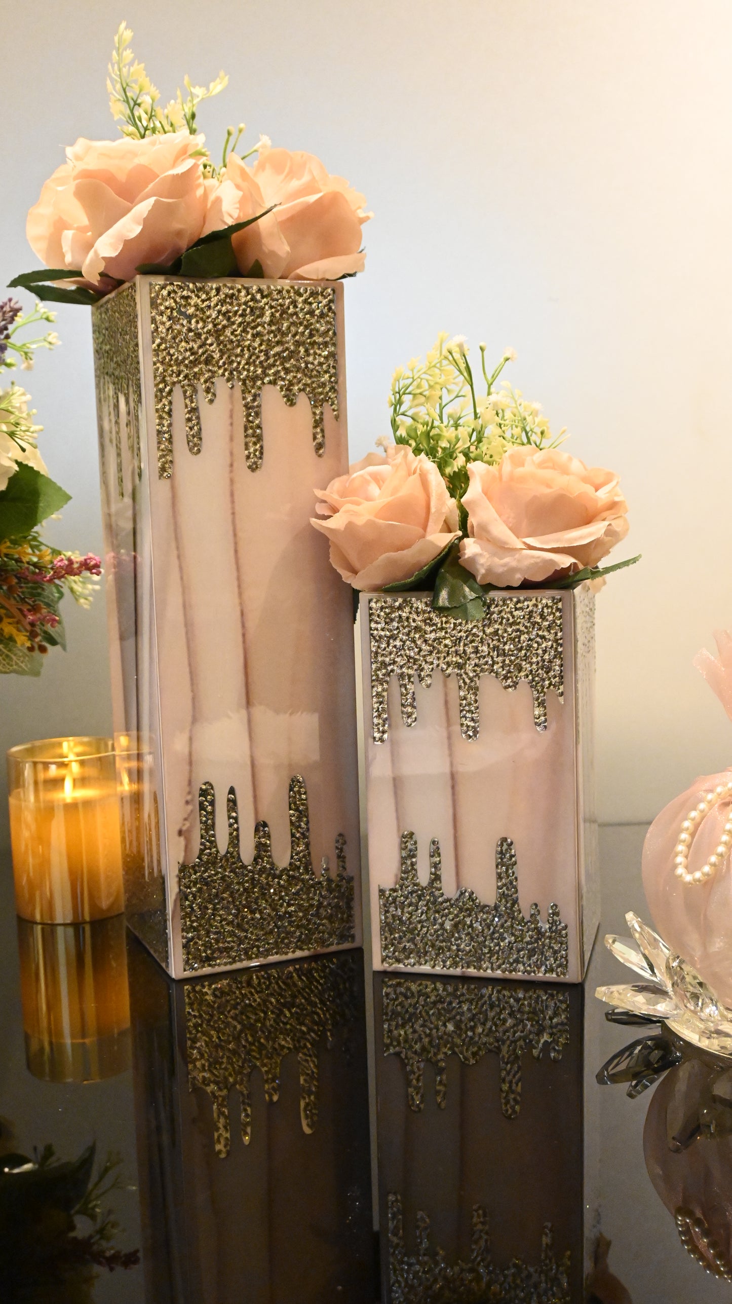 Crystal Droplets Peach Wave: Long Vase