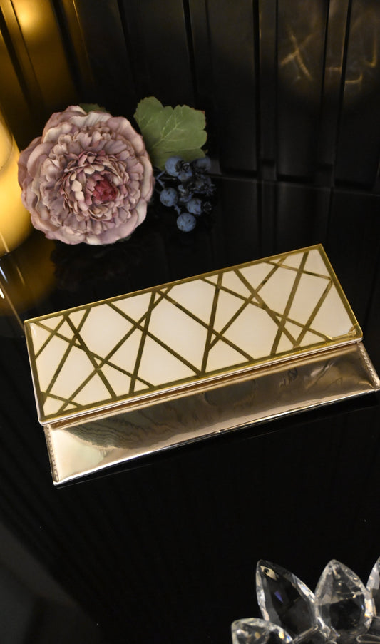 White & Gold Dancing Line: Clutch