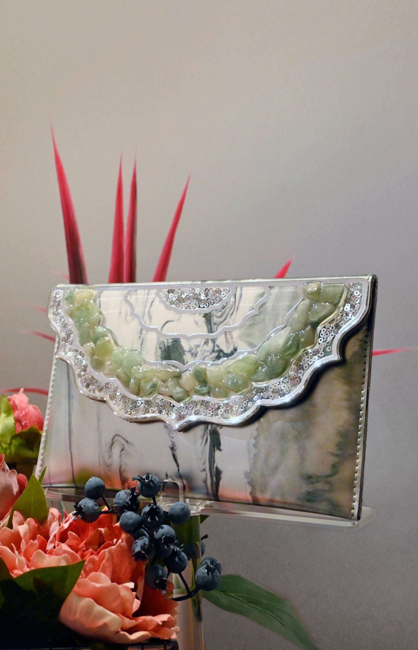Rose Stones Green: Large Clutch
