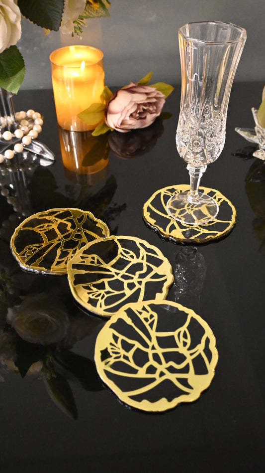 Black & Gold Broken Tree: Coaster (Set Of 4)