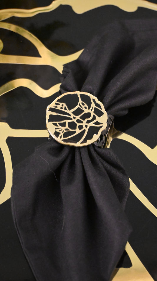 Black & Gold Broken Tree: Napkin Ring ( Set Of 4)
