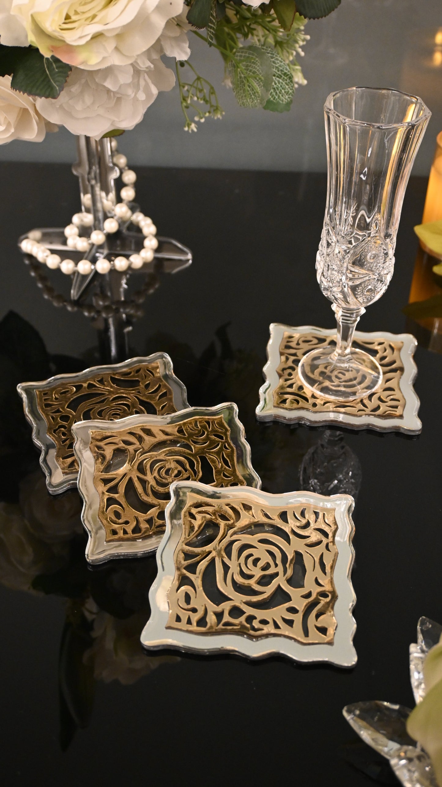 Rosegold PU Rose: Coaster (Set of 4)