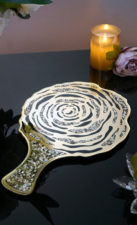 Black & Gold Rossette Sequin: Round Platter