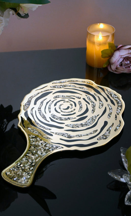 Black & Gold Rosette Sequins: Round Platter