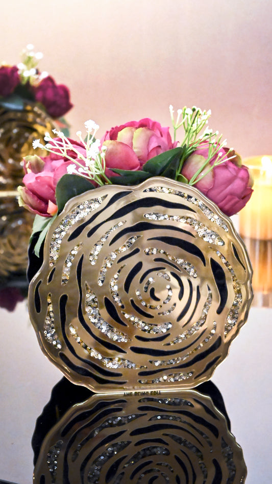 Black & Gold Rossette Sequin: 8" Vase