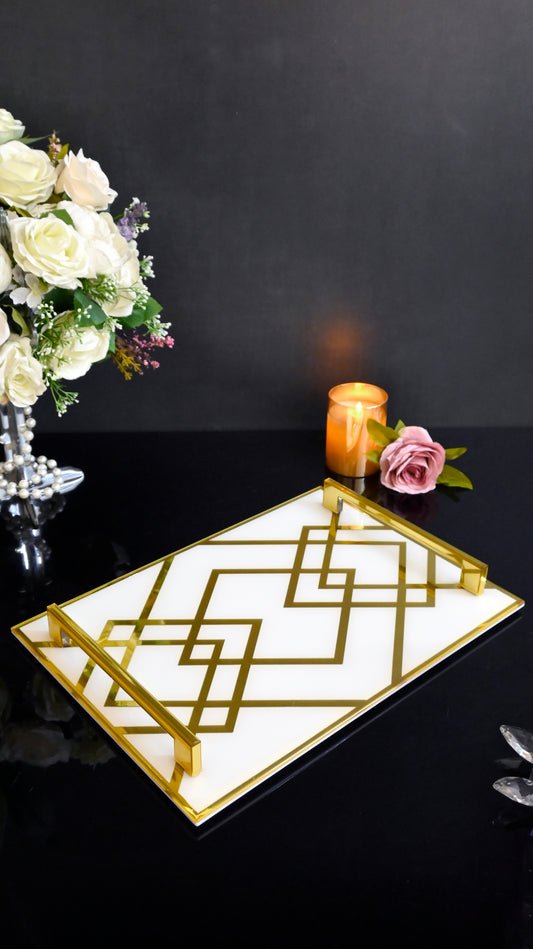White & Gold Rhombus: Large Tray