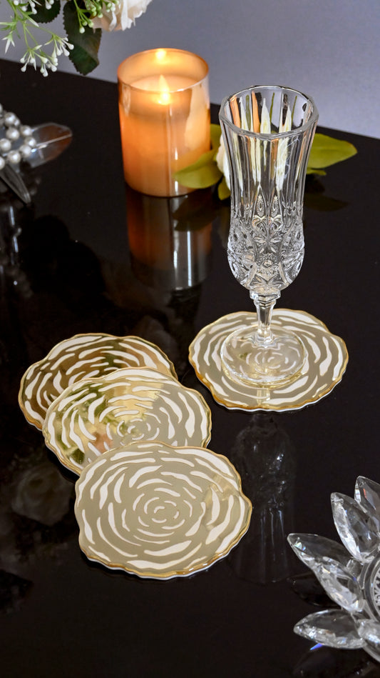 White & Gold Rossette: Coaster(Set Of 4)