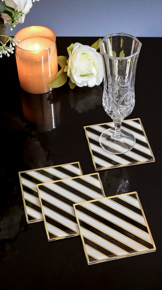 Black & White Linear: Coaster (Set Of 4)