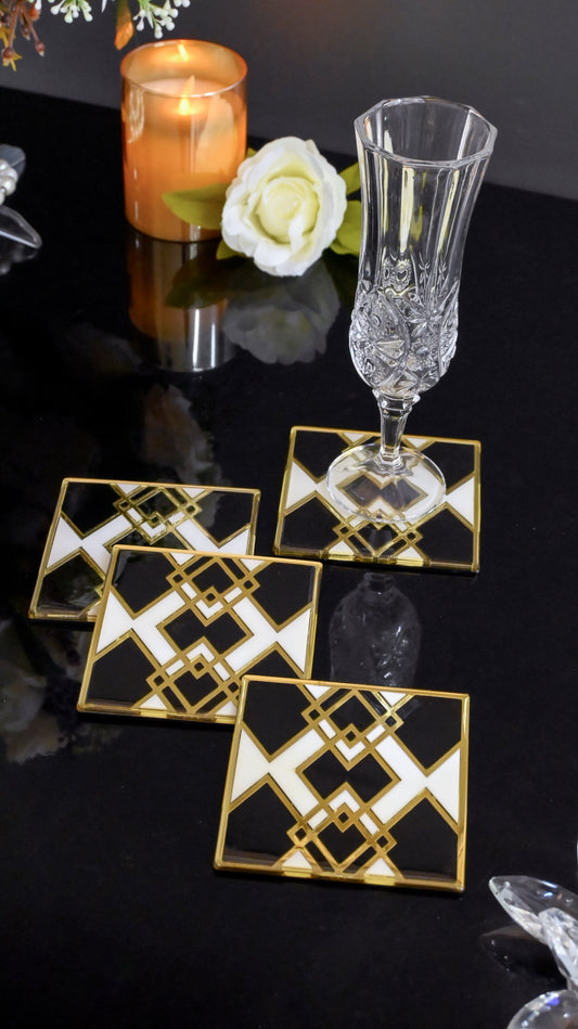 Black & White Gold Rhombus: Coaster (Set Of 4)