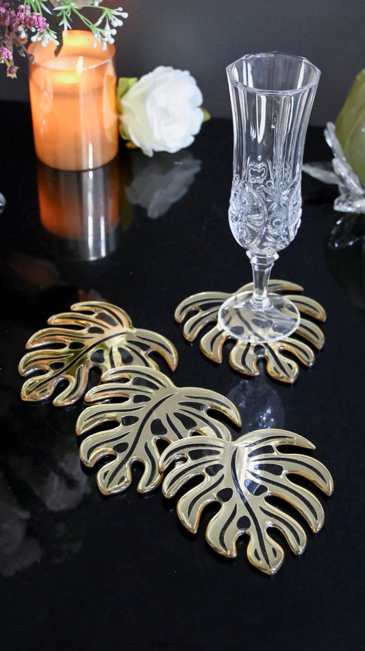 Black & Gold Leaf: Coaster (Set Of 4)