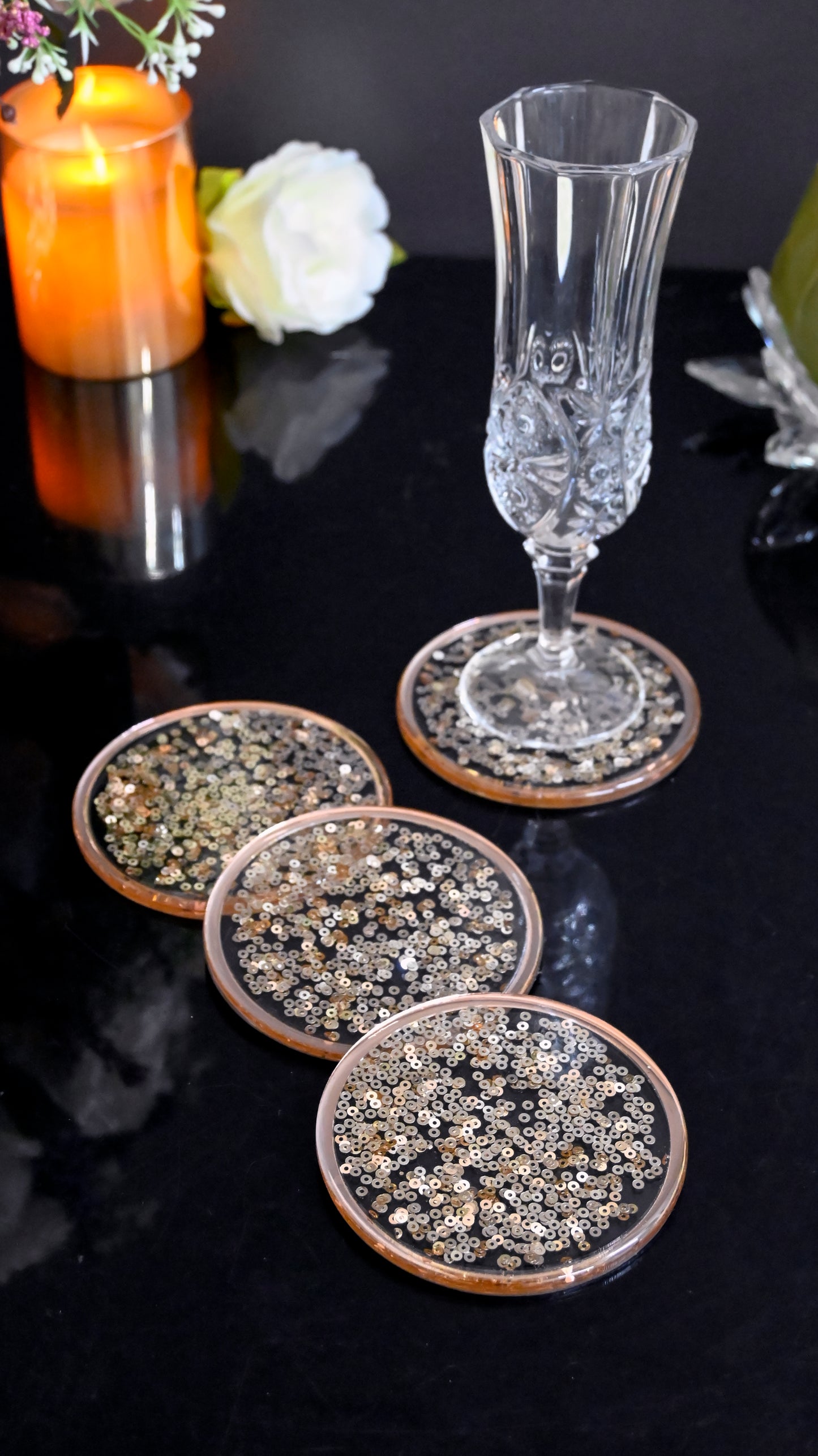 Full Rose Gold Sequins: Coaster (Set Of 4)