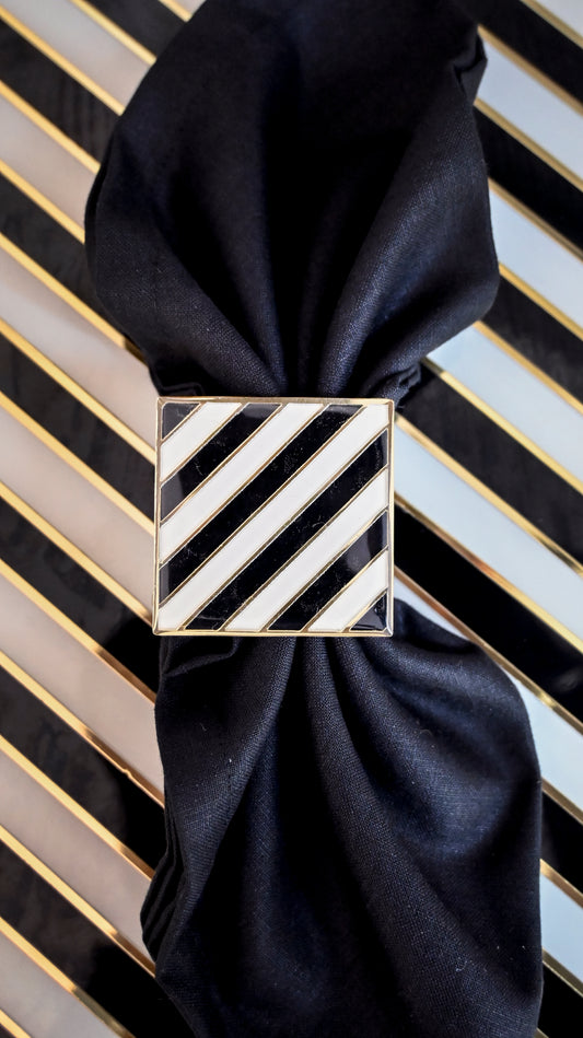 Black & White Linear: Napkin Ring (Set Of 4)