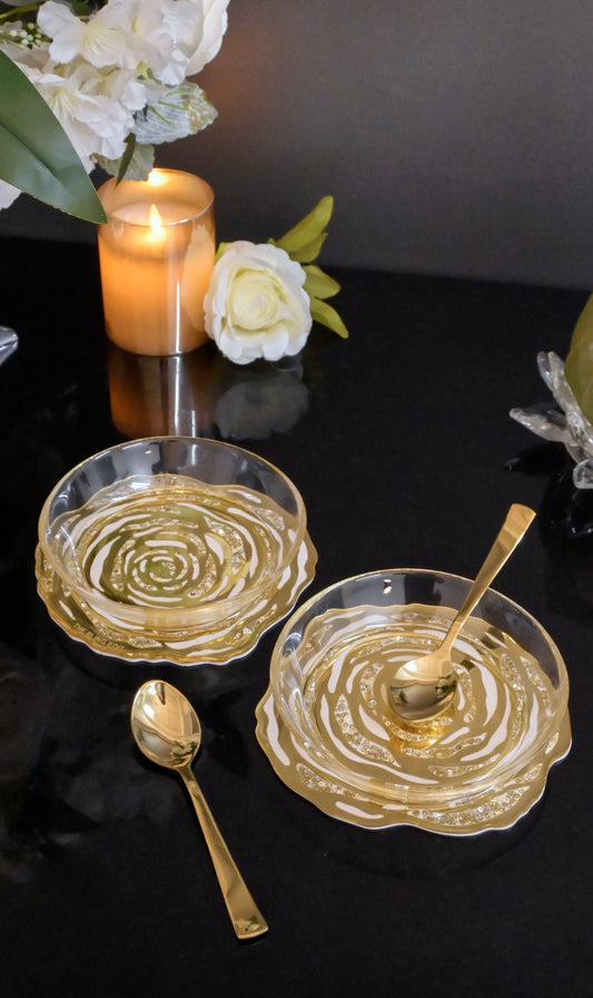 White & Gold Rosette Sequins: Bowl (Set Of 2)