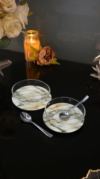 Fluted Marble Green: Dessert Bowls (Set of 2)