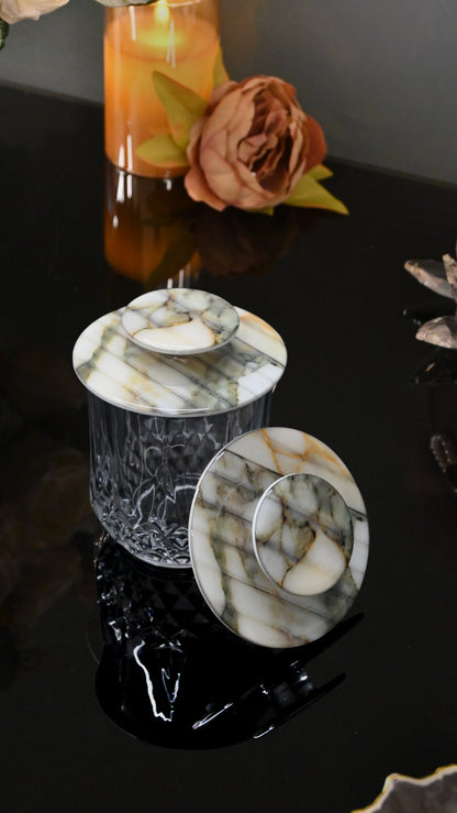 Fluted Marble Green: Lids (Set Of 2)