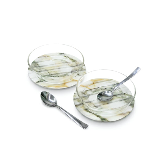 Fluted Marble Green: Dessert Bowls (Set of 2)