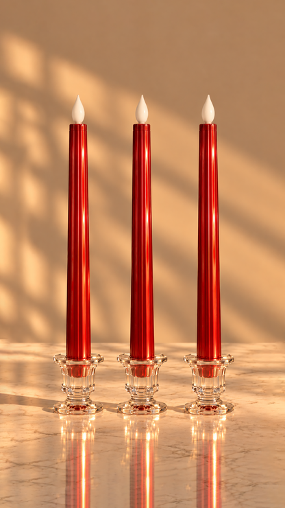 Games Night: Metallic Red Sleek Candle (Set of 3)