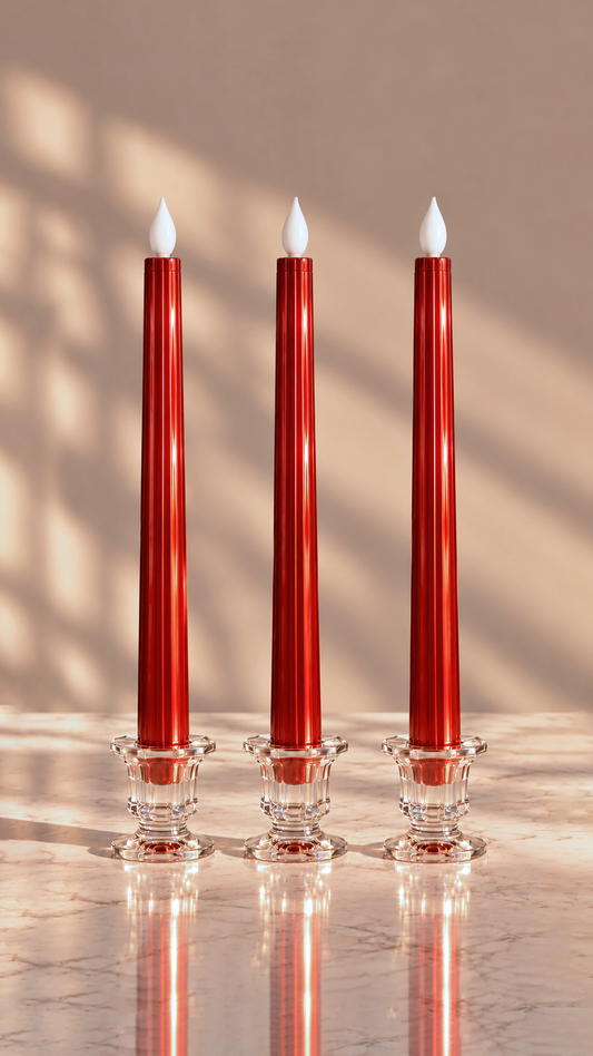Games Night: Metallic Red Sleek Candle (Set of 3)