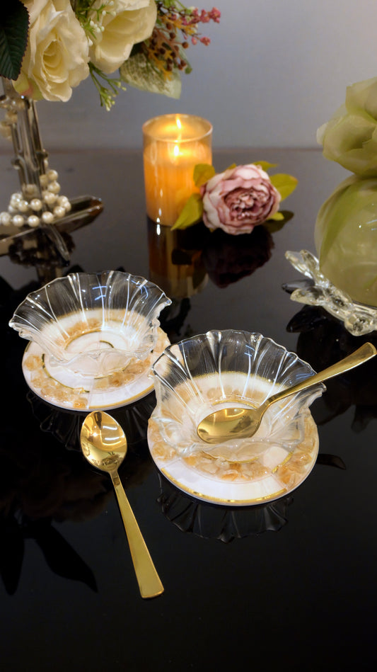 High-Low Stones Golden: Flower Bowl (Set Of 2)