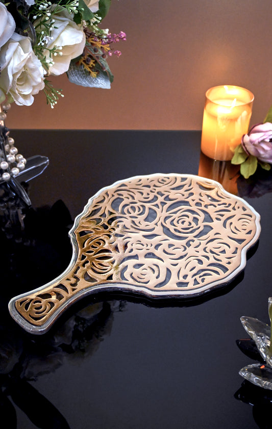 Rose Gold Silver PU Rose: Round Platter