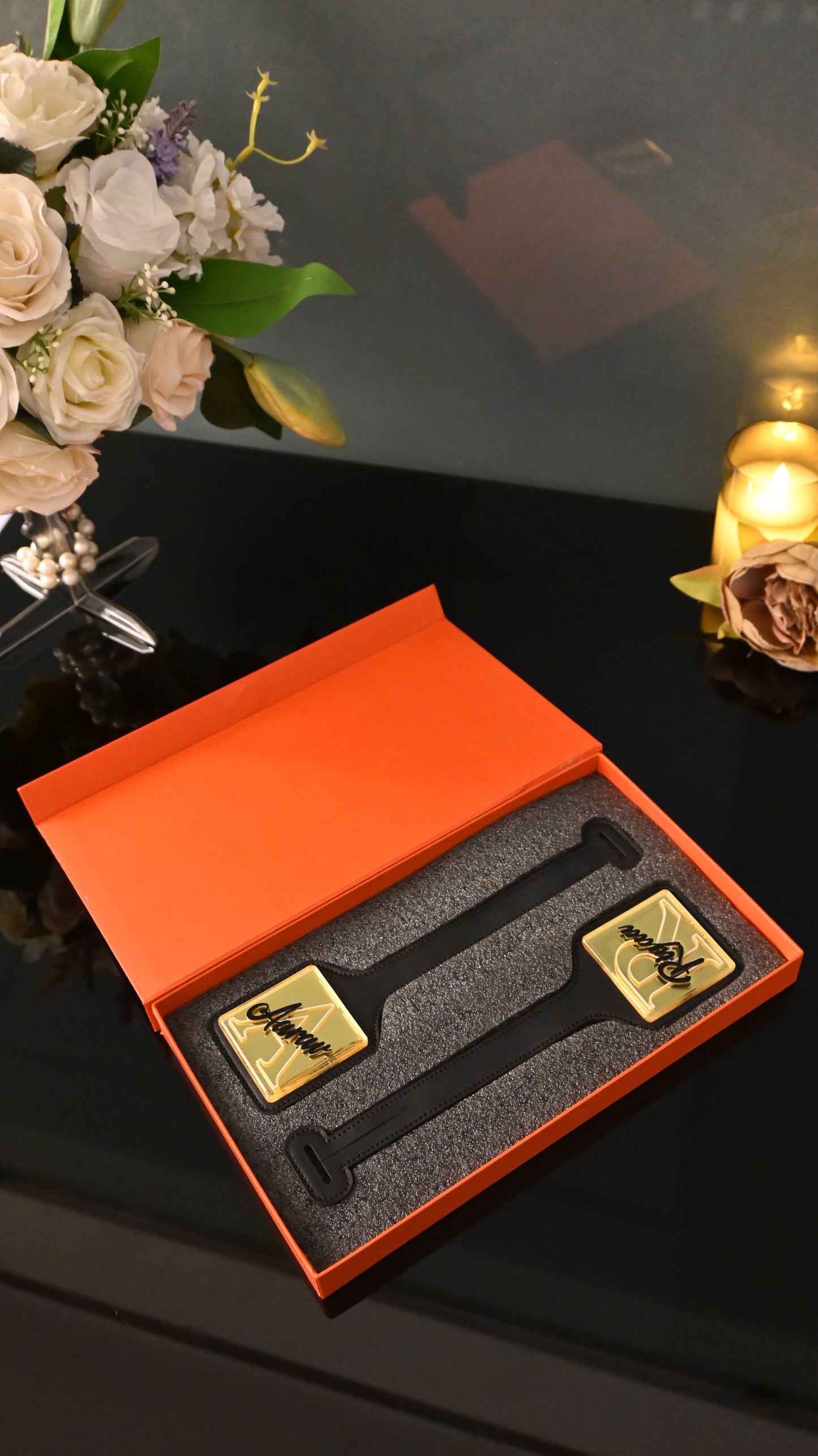 Golden Black PU Luggage Tag (Set of 2)