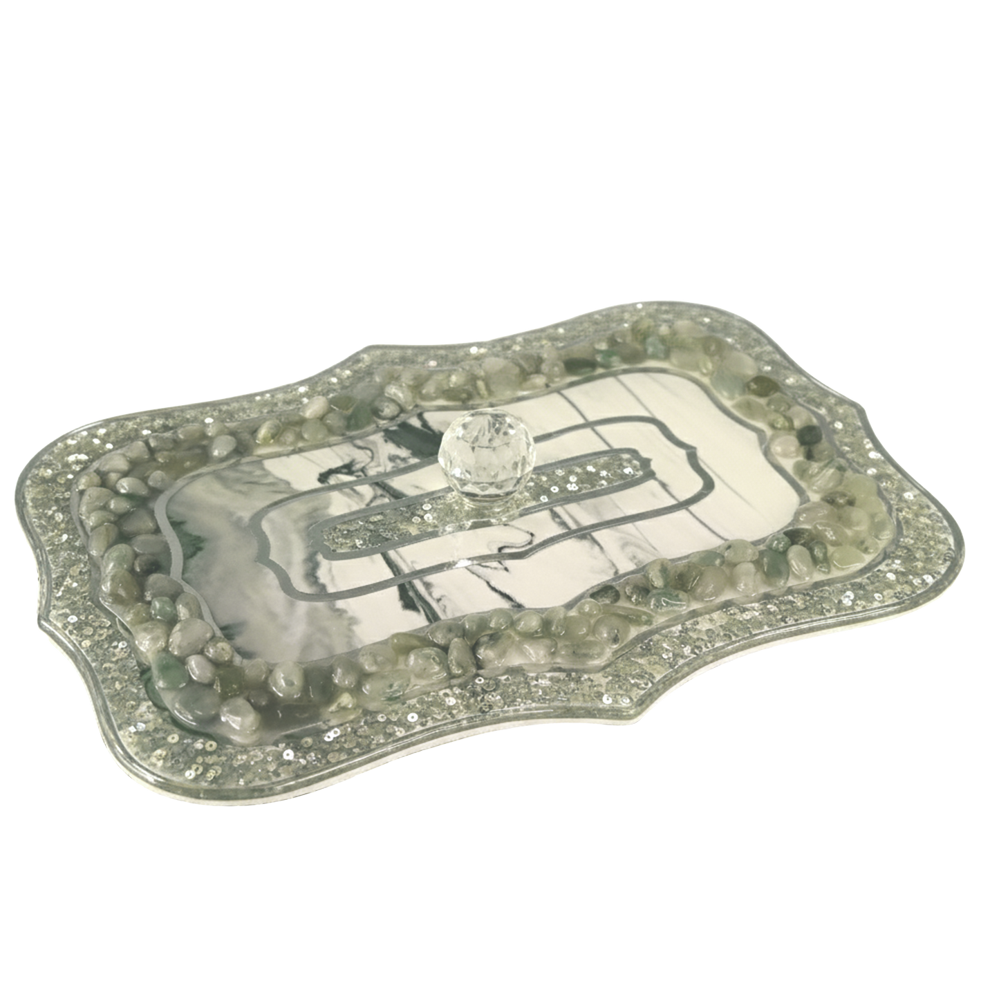 Rose Stones Green:  Large Rectangular Serving Lid With Tray