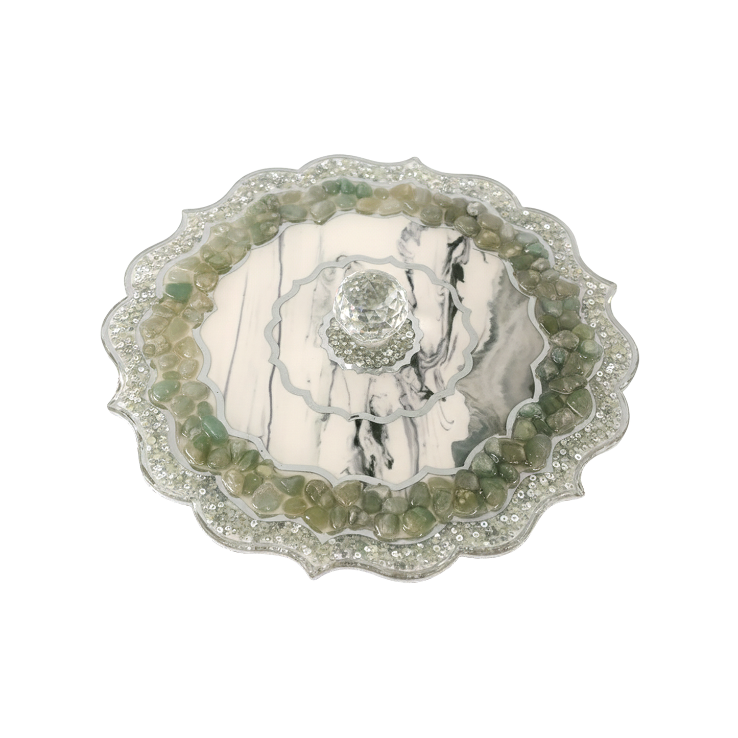 Rose Stones Green:  Large Round Serving Lid with Tray
